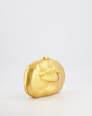 Schiaparelli Pierced Mouth Bijoux Minaudière Clutch Bag in Gold with Crystal Embellished Piercing Detail