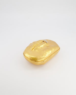 Schiaparelli Pierced Mouth Bijoux Minaudière Clutch Bag in Gold with Crystal Embellished Piercing Detail
