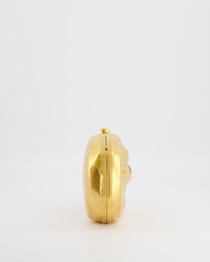 Schiaparelli Pierced Mouth Bijoux Minaudière Clutch Bag in Gold with Crystal Embellished Piercing Detail
