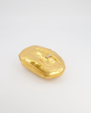 Schiaparelli Pierced Mouth Bijoux Minaudière Clutch Bag in Gold with Crystal Embellished Piercing Detail
