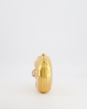 Schiaparelli Pierced Mouth Bijoux Minaudière Clutch Bag in Gold with Crystal Embellished Piercing Detail