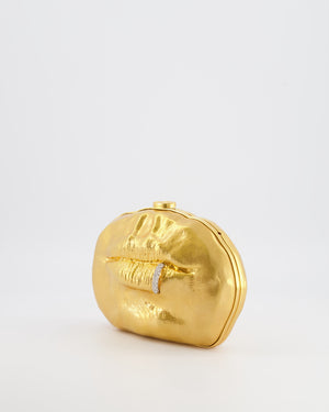 Schiaparelli Pierced Mouth Bijoux Minaudière Clutch Bag in Gold with Crystal Embellished Piercing Detail