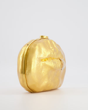 Schiaparelli Pierced Mouth Bijoux Minaudière Clutch Bag in Gold with Crystal Embellished Piercing Detail