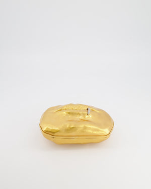 Schiaparelli Pierced Mouth Bijoux Minaudière Clutch Bag in Gold with Crystal Embellished Piercing Detail