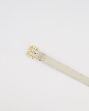Saint Laurent Cassandre Cream Leather Belt with Brushed Gold Square Buckle and Logo Size 75