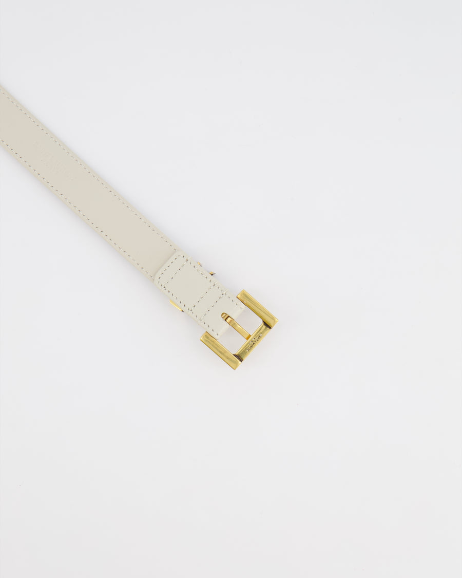 Saint Laurent Cassandre Cream Leather Belt with Brushed Gold Square Buckle and Logo Size 75