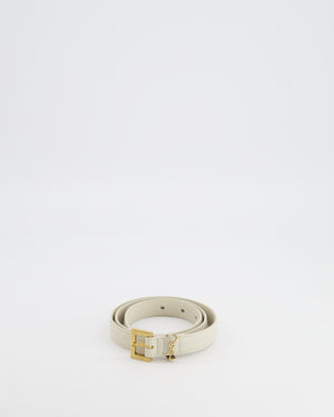 Saint Laurent Cassandre Cream Leather Belt with Brushed Gold Square Buckle and Logo Size 75