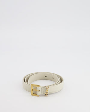 Saint Laurent Cassandre Cream Leather Belt with Brushed Gold Square Buckle and Logo Size 75