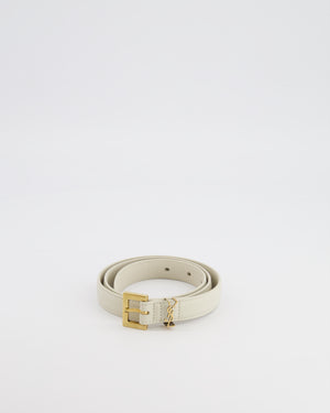 Saint Laurent Cassandre Cream Leather Belt with Brushed Gold Square Buckle and Logo Size 75