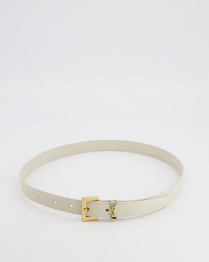 Saint Laurent Cassandre Cream Leather Belt with Brushed Gold Square Buckle and Logo Size 75
