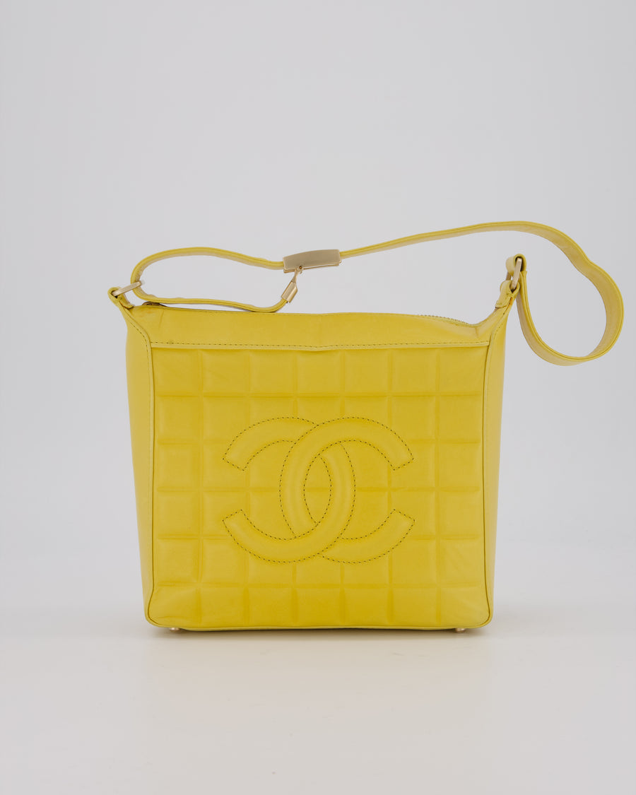 Chanel Vintage Chocolate Bar Shoulder Bag in Yellow Lambskin Leather with Gold Hardware