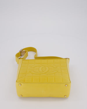 Chanel Vintage Chocolate Bar Shoulder Bag in Yellow Lambskin Leather with Gold Hardware