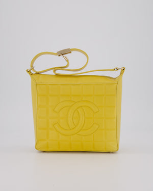 Chanel Vintage Chocolate Bar Shoulder Bag in Yellow Lambskin Leather with Gold Hardware