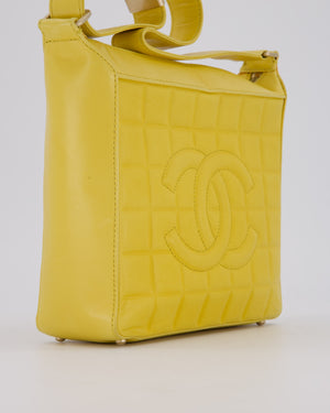 Chanel Vintage Chocolate Bar Shoulder Bag in Yellow Lambskin Leather with Gold Hardware