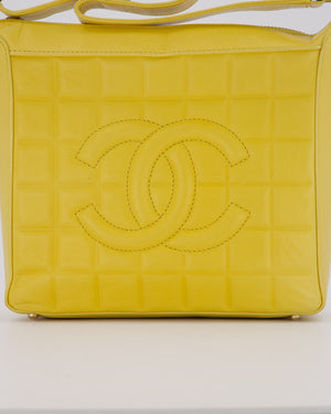 Chanel Vintage Chocolate Bar Shoulder Bag in Yellow Lambskin Leather with Gold Hardware