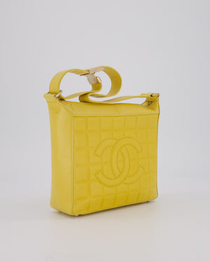 Chanel Vintage Chocolate Bar Shoulder Bag in Yellow Lambskin Leather with Gold Hardware
