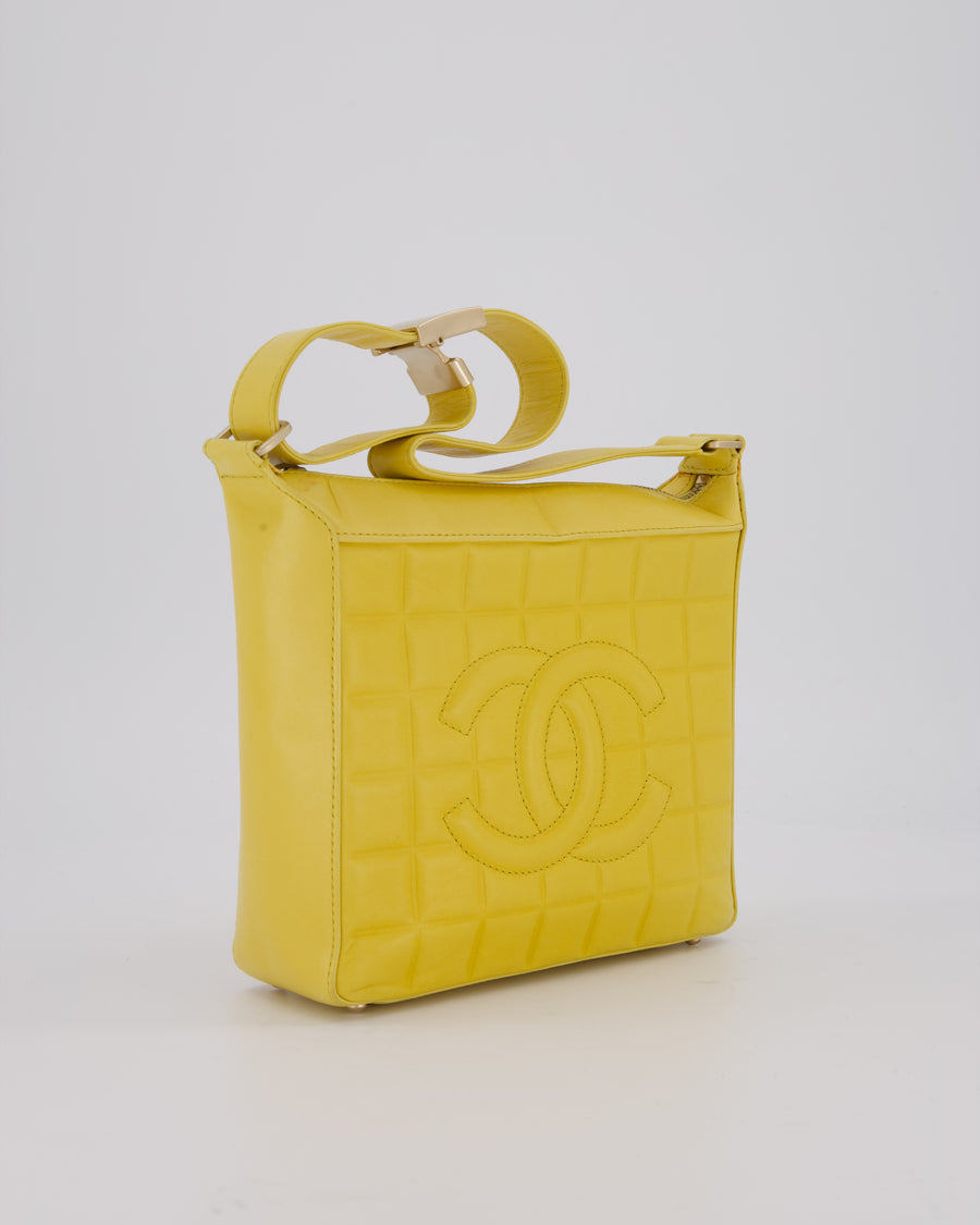 Chanel Vintage Chocolate Bar Shoulder Bag in Yellow Lambskin Leather with Gold Hardware