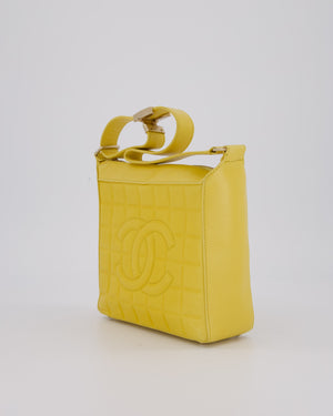 Chanel Vintage Chocolate Bar Shoulder Bag in Yellow Lambskin Leather with Gold Hardware
