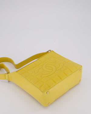 Chanel Vintage Chocolate Bar Shoulder Bag in Yellow Lambskin Leather with Gold Hardware