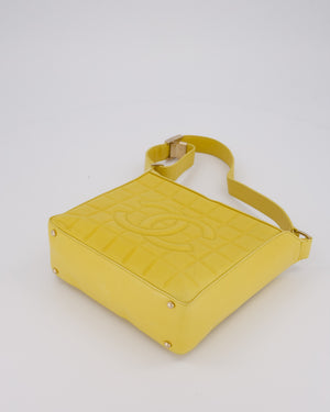 Chanel Vintage Chocolate Bar Shoulder Bag in Yellow Lambskin Leather with Gold Hardware