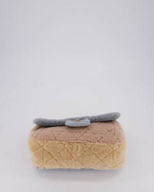 Chanel Pastel Tricolour Medium Flap Bag in Blue, Pink, and Yellow Quilted Shearling with Gold Hardware