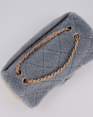 Chanel Pastel Tricolour Medium Flap Bag in Blue, Pink, and Yellow Quilted Shearling with Gold Hardware