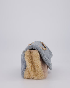 Chanel Pastel Tricolour Medium Flap Bag in Blue, Pink, and Yellow Quilted Shearling with Gold Hardware
