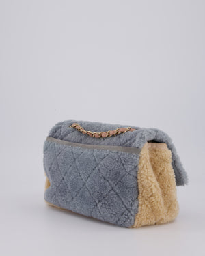 Chanel Pastel Tricolour Medium Flap Bag in Blue, Pink, and Yellow Quilted Shearling with Gold Hardware
