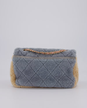 Chanel Pastel Tricolour Medium Flap Bag in Blue, Pink, and Yellow Quilted Shearling with Gold Hardware