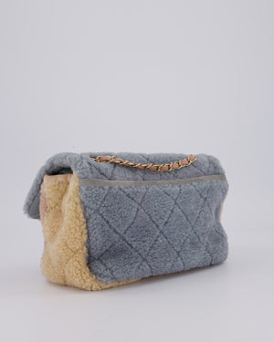 Chanel Pastel Tricolour Medium Flap Bag in Blue, Pink, and Yellow Quilted Shearling with Gold Hardware