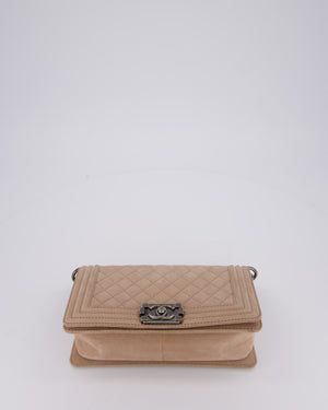 Chanel Medium Boy Bag in Beige Nubuck Leather with Gunmetal Hardware