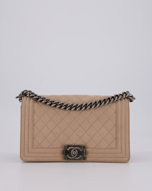 Chanel Medium Boy Bag in Beige Nubuck Leather with Gunmetal Hardware