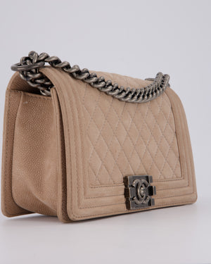 Chanel Medium Boy Bag in Beige Nubuck Leather with Gunmetal Hardware