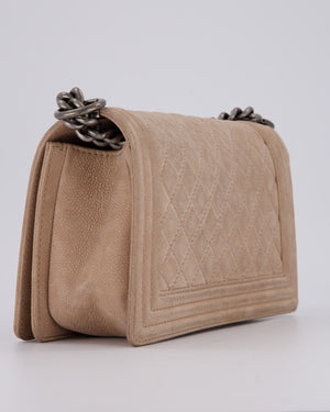 Chanel Medium Boy Bag in Beige Nubuck Leather with Gunmetal Hardware