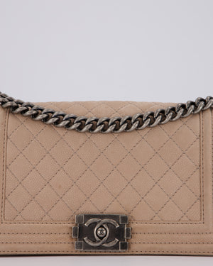 Chanel Medium Boy Bag in Beige Nubuck Leather with Gunmetal Hardware