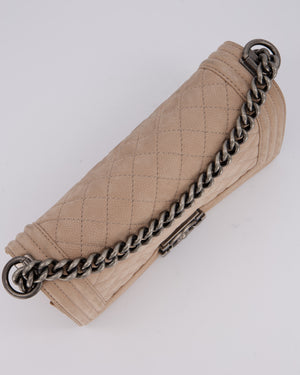Chanel Medium Boy Bag in Beige Nubuck Leather with Gunmetal Hardware