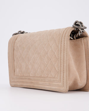Chanel Medium Boy Bag in Beige Nubuck Leather with Gunmetal Hardware