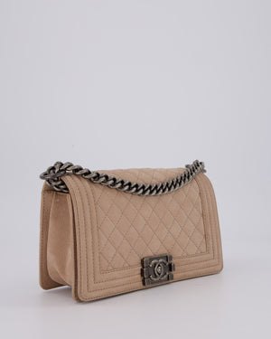 Chanel Medium Boy Bag in Beige Nubuck Leather with Gunmetal Hardware