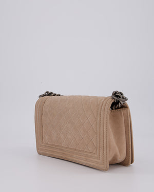 Chanel Medium Boy Bag in Beige Nubuck Leather with Gunmetal Hardware