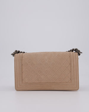 Chanel Medium Boy Bag in Beige Nubuck Leather with Gunmetal Hardware