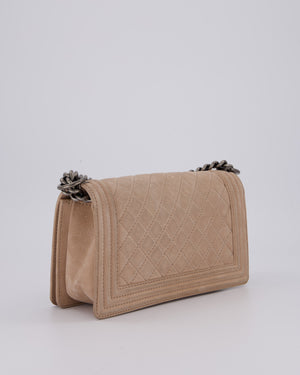 Chanel Medium Boy Bag in Beige Nubuck Leather with Gunmetal Hardware