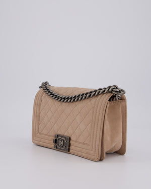 Chanel Medium Boy Bag in Beige Nubuck Leather with Gunmetal Hardware