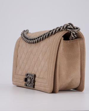 Chanel Medium Boy Bag in Beige Nubuck Leather with Gunmetal Hardware