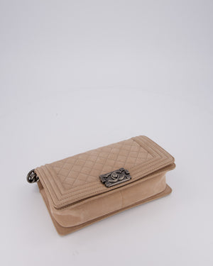 Chanel Medium Boy Bag in Beige Nubuck Leather with Gunmetal Hardware