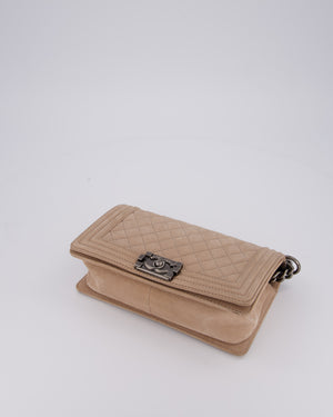 Chanel Medium Boy Bag in Beige Nubuck Leather with Gunmetal Hardware