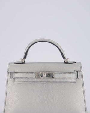 *SUPER RARE & HOT* Hermès Mini Kelly II 20 Bag in Metallic Argent Chèvre Chamkila Leather with Palladium Hardware