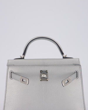 *SUPER RARE & HOT* Hermès Mini Kelly II 20 Bag in Metallic Argent Chèvre Chamkila Leather with Palladium Hardware