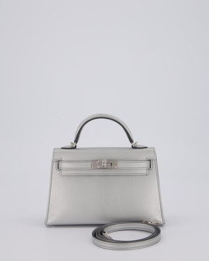 *SUPER RARE & HOT* Hermès Mini Kelly II 20 Bag in Metallic Argent Chèvre Chamkila Leather with Palladium Hardware