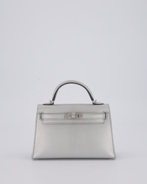 *SUPER RARE & HOT* Hermès Mini Kelly II 20 Bag in Metallic Argent Chèvre Chamkila Leather with Palladium Hardware
