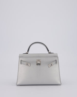 *SUPER RARE & HOT* Hermès Mini Kelly II 20 Bag in Metallic Argent Chèvre Chamkila Leather with Palladium Hardware